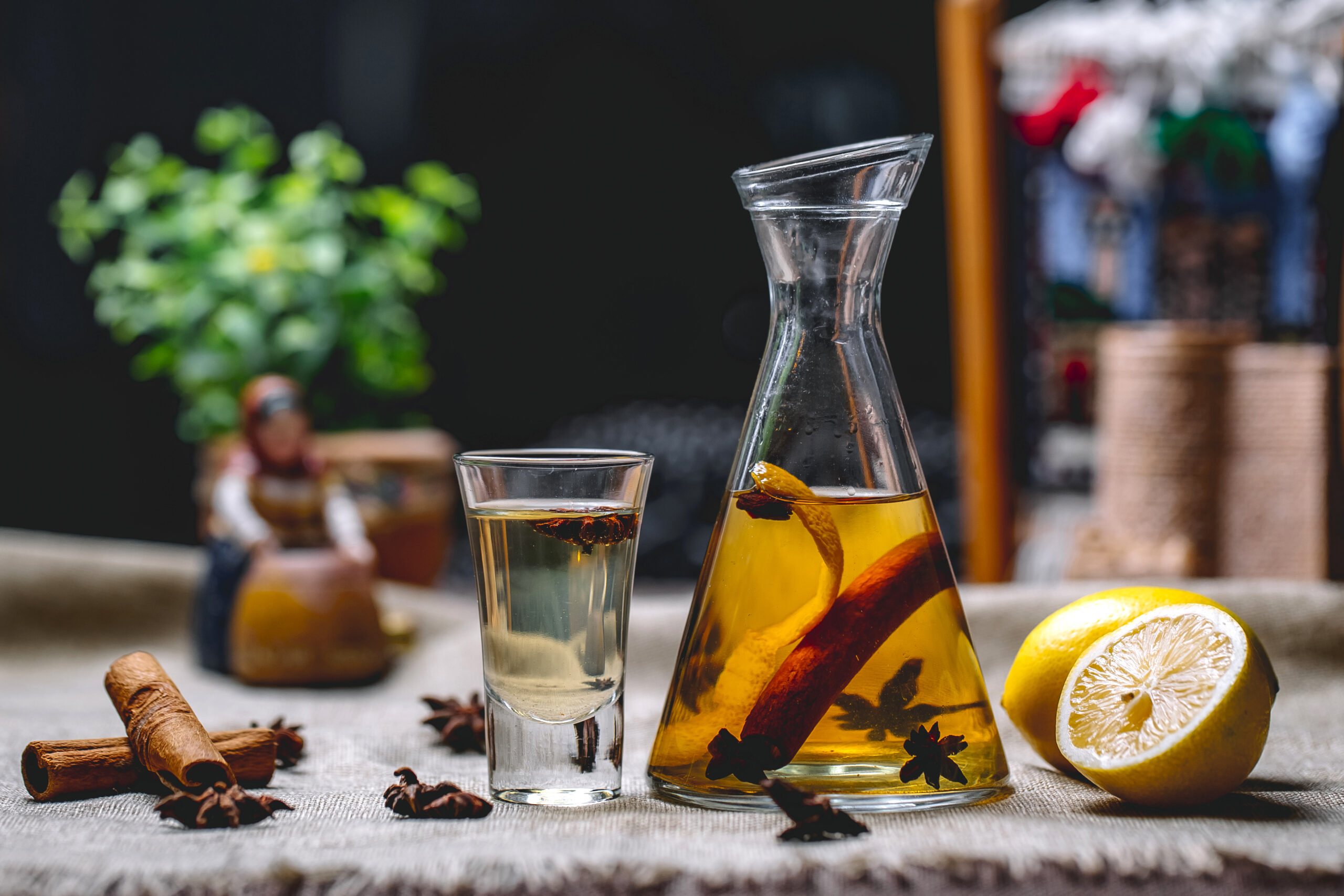 tincture with lemon anise cinnamon vodka lemon peel side view