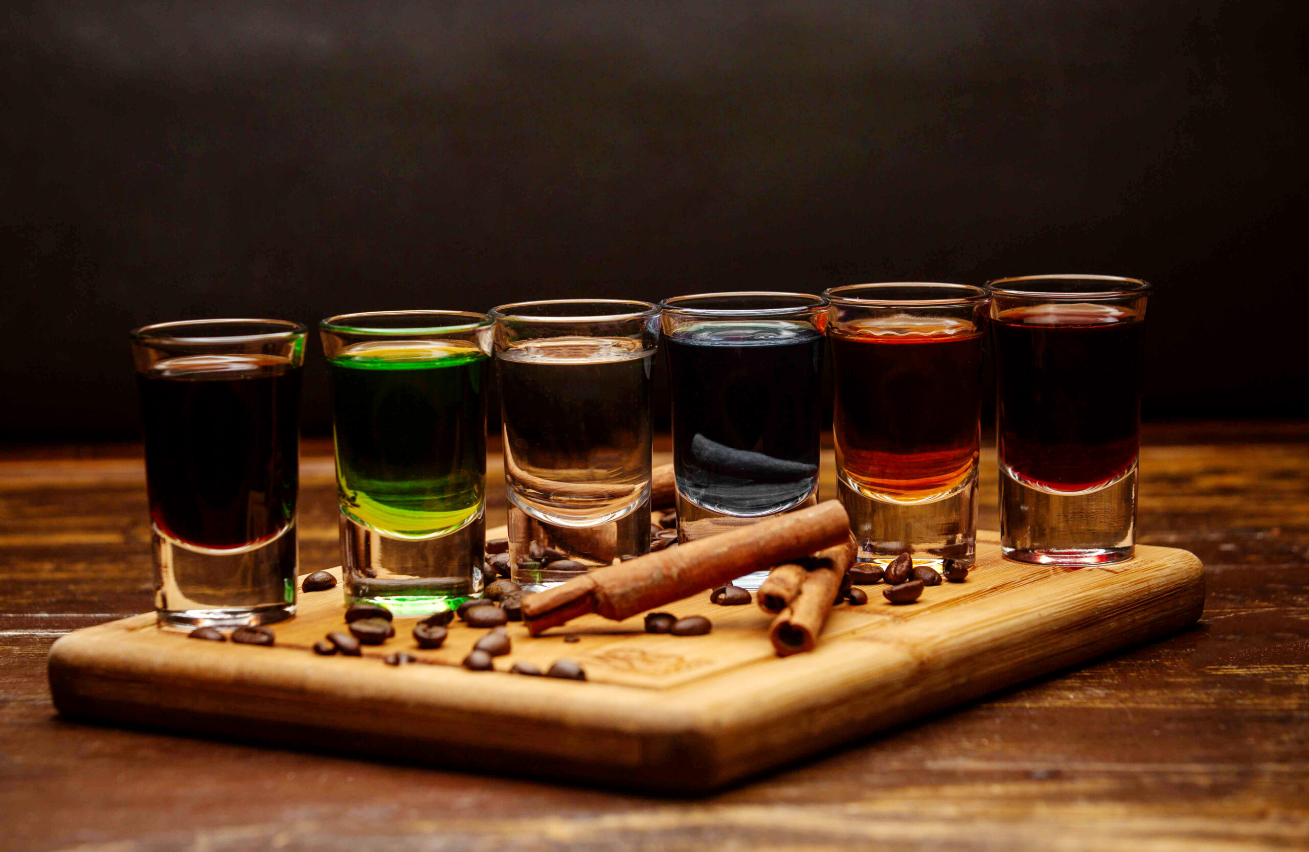 various beverage shots on the table